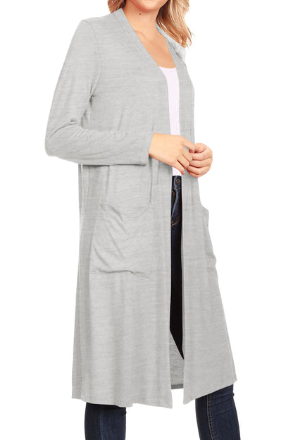 Women's Casual Loose Fit Open Front Side Pockets Solid Soft Lightweight Long Cardigan