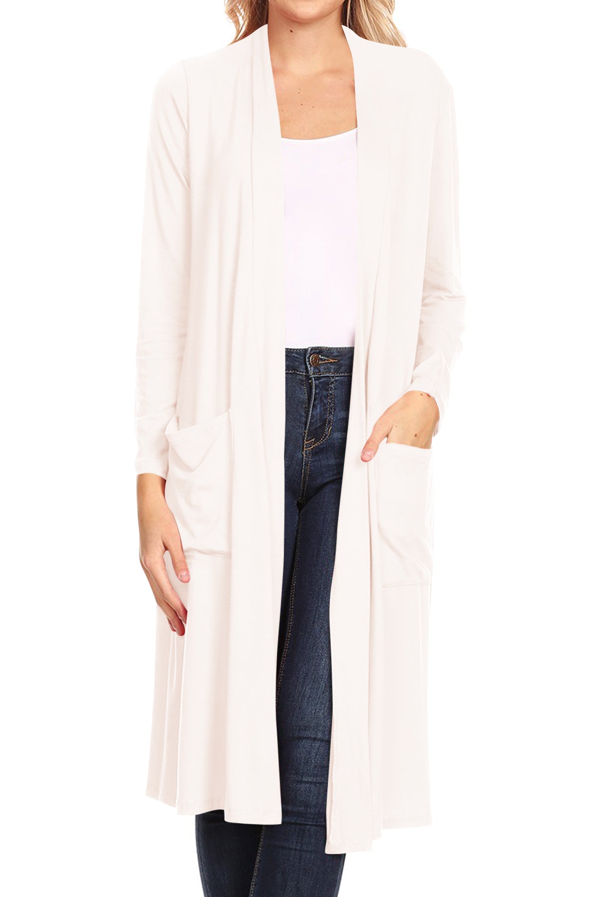 Women's Casual Loose Fit Open Front Side Pockets Solid Soft Lightweight Long Cardigan