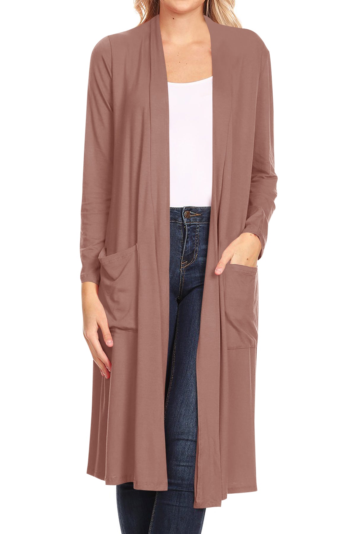 Women's Casual Loose Fit Open Front Side Pockets Solid Soft Lightweight Long Cardigan