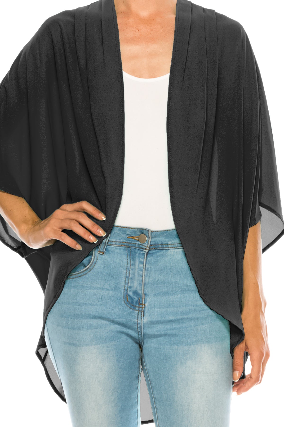 Women's Loose Fit 3/4 Sleeves Kimono Style Cover Up Solid Cardigan