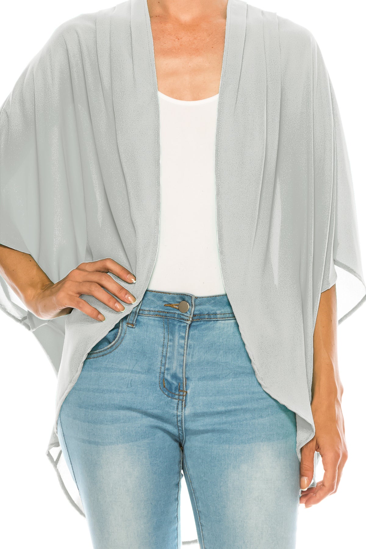 Women's Loose Fit 3/4 Sleeves Kimono Style Cover Up Solid Cardigan