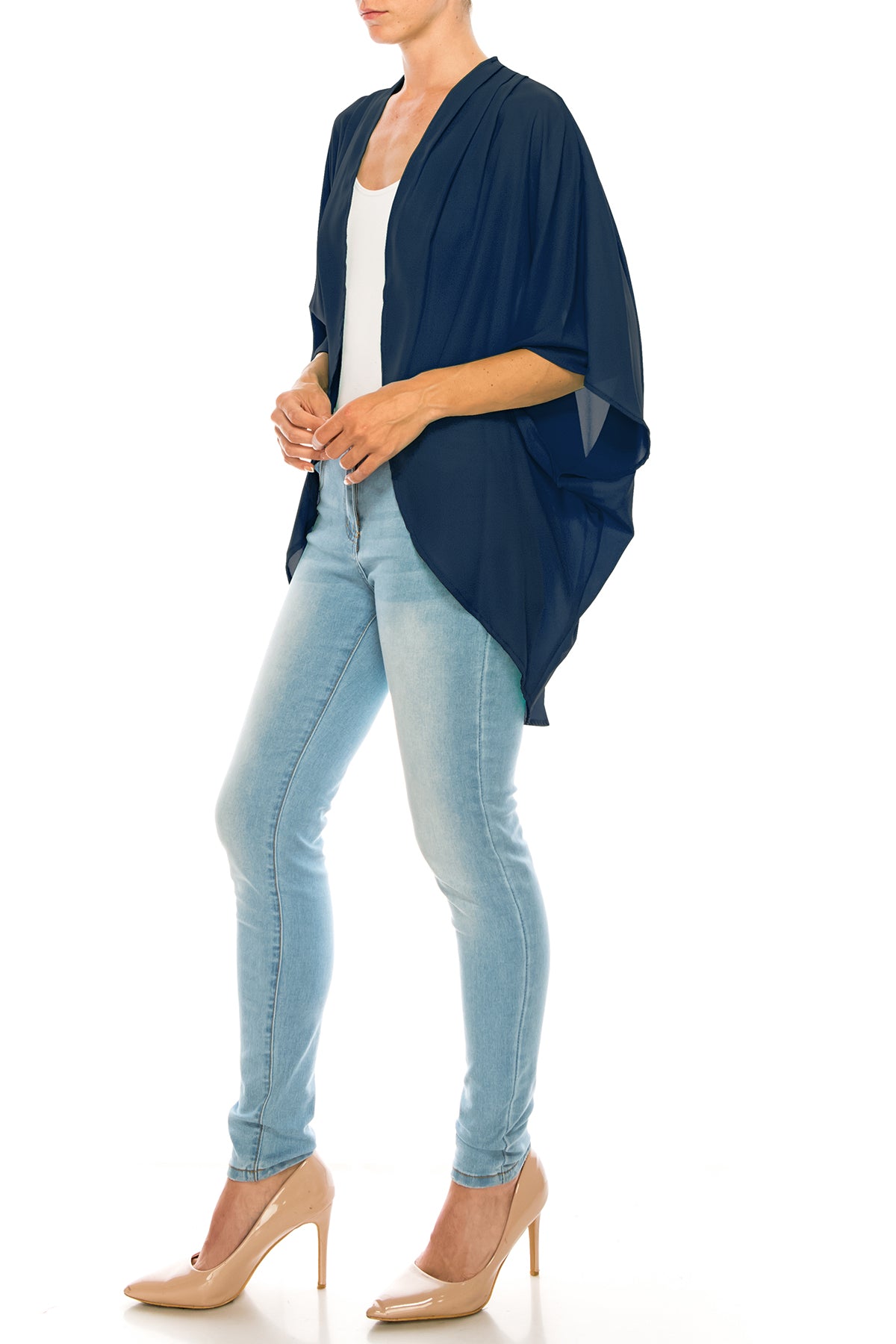 Women's Loose Fit 3/4 Sleeves Kimono Style Cover Up Solid Cardigan