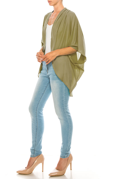 Women's Loose Fit 3/4 Sleeves Kimono Style Cover Up Solid Cardigan