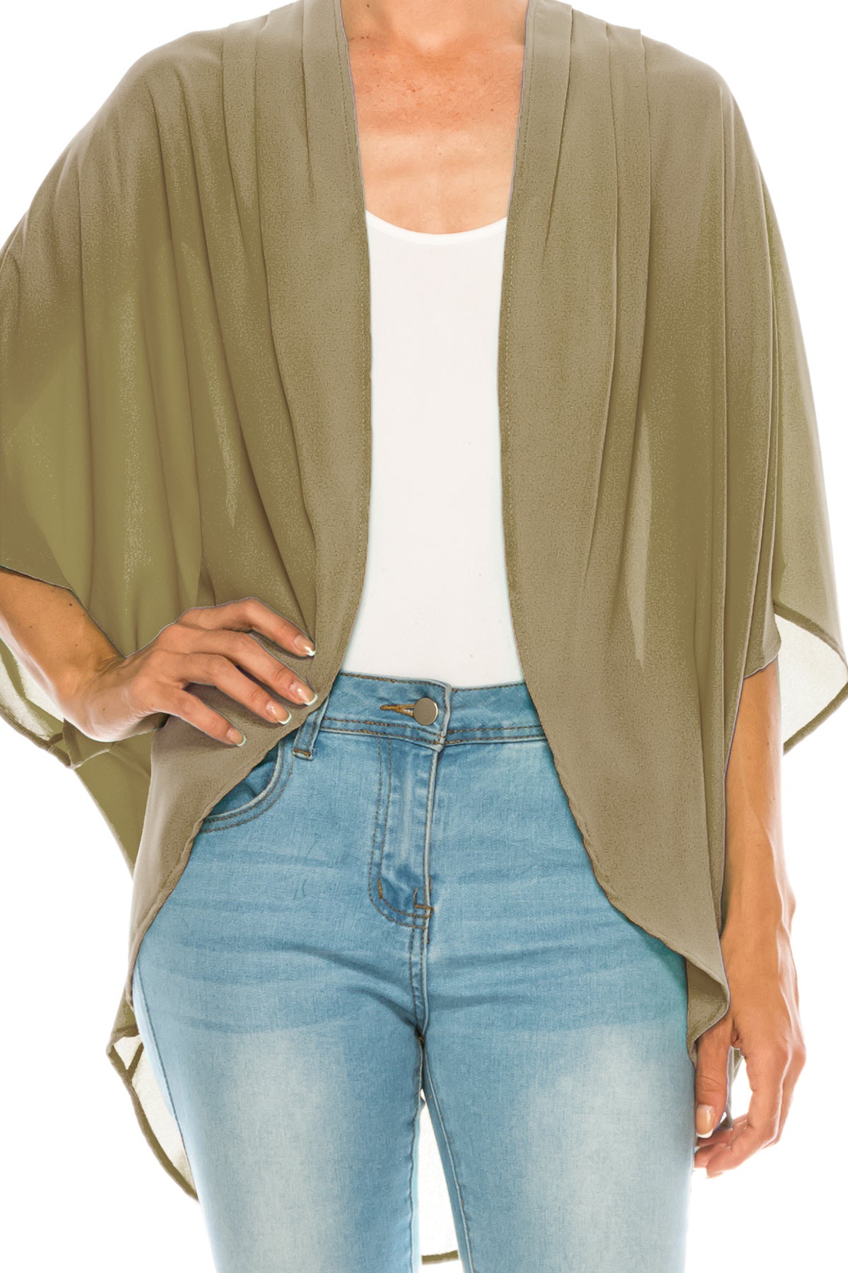 Women's Loose Fit 3/4 Sleeves Kimono Style Cover Up Solid Cardigan