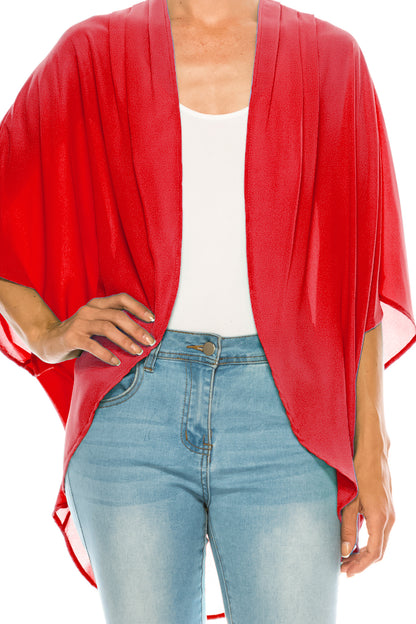 Women's Loose Fit 3/4 Sleeves Kimono Style Cover Up Solid Cardigan