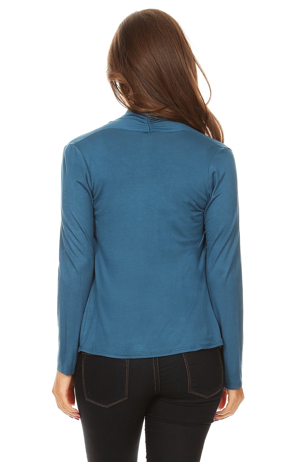 Women's Casual Solid Long Sleeve Drape Open Front Cardigan - FashionJOA