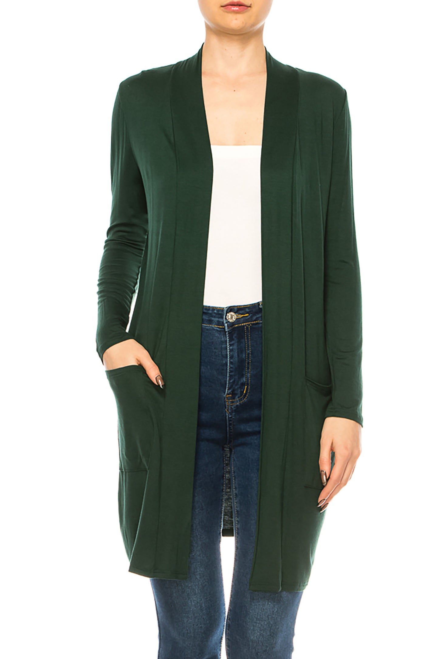 Women's Casual Open Front Basic Long Sleeves Side Pockets Solid Cardigan