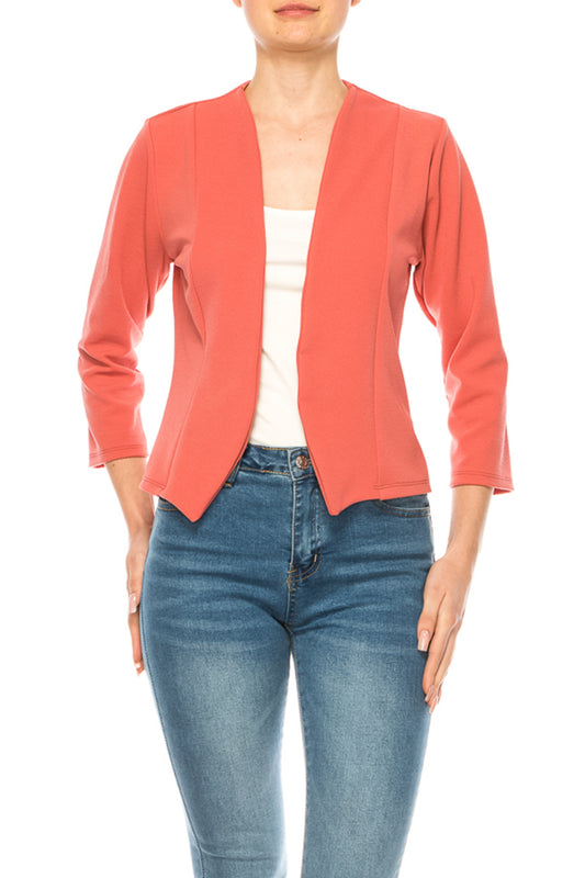 Women's Bolero Blazer Open Front Sleek 3/4 Sleeves Cardigan