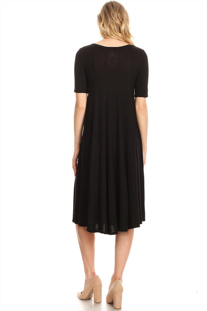 Women's Solid Casual Comfy Short Sleeve Jersey Knit A-Line Midi Dress