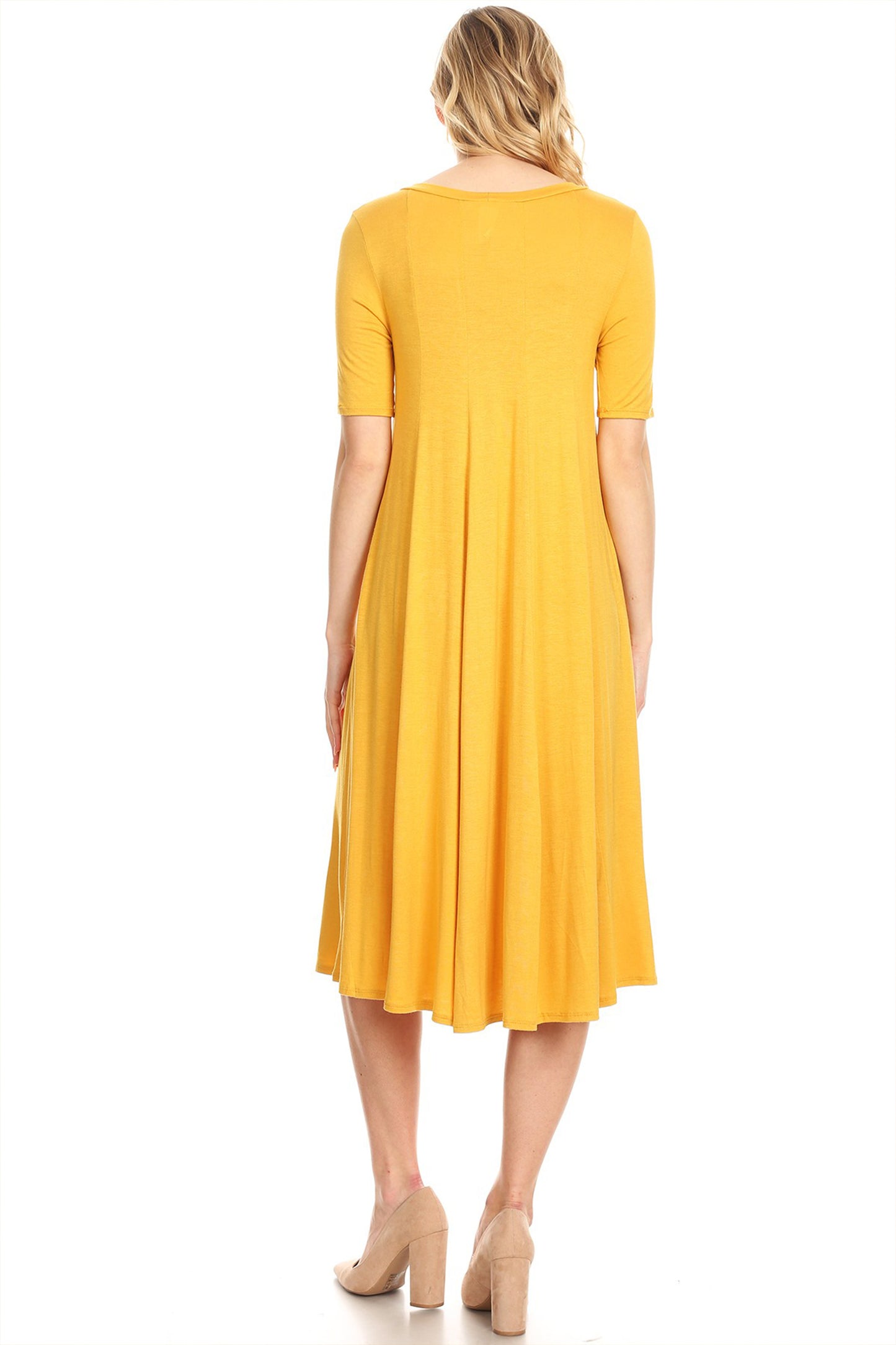 Women's Solid Casual Comfy Short Sleeve Jersey Knit A-Line Midi Dress