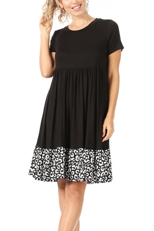 Women's Casual Short Sleeve A-Line Babydoll Color Block Midi Dress