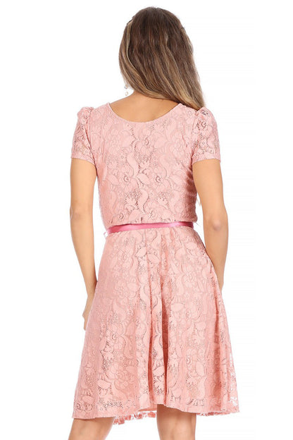 Women's Lace Short Sleeve A-Line Midi Dress