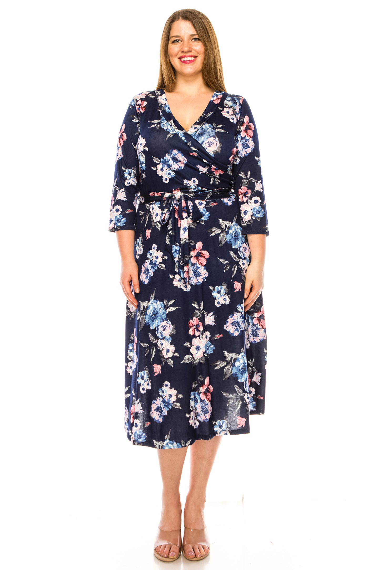 Women's Plus Size Floral Pattern Print Faux Wrap Dress