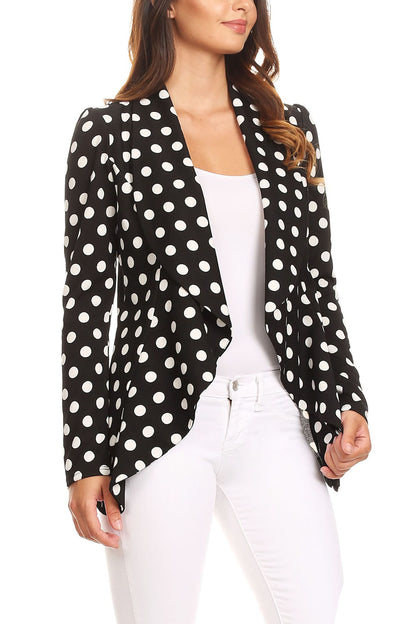 Women's Polka Dot Open Front Business Casual Work Office Long Sleeves Blazer Jacket