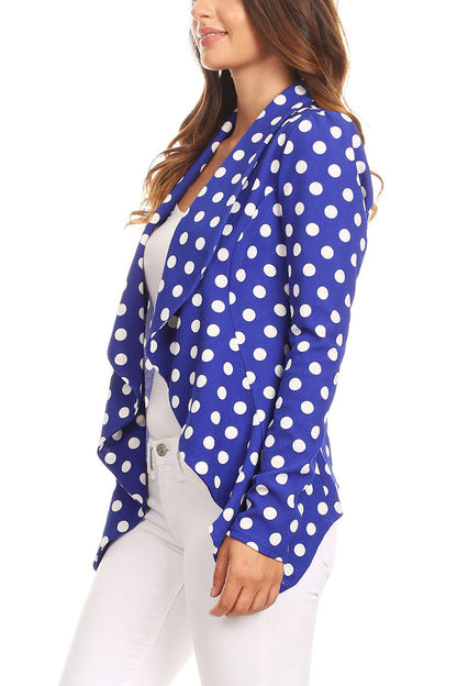 Women's Polka Dot Open Front Business Casual Work Office Long Sleeves Blazer Jacket