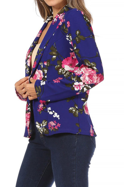 Women's Casual Print Fitted Open Front Long Sleeves Office Blazer Jacket