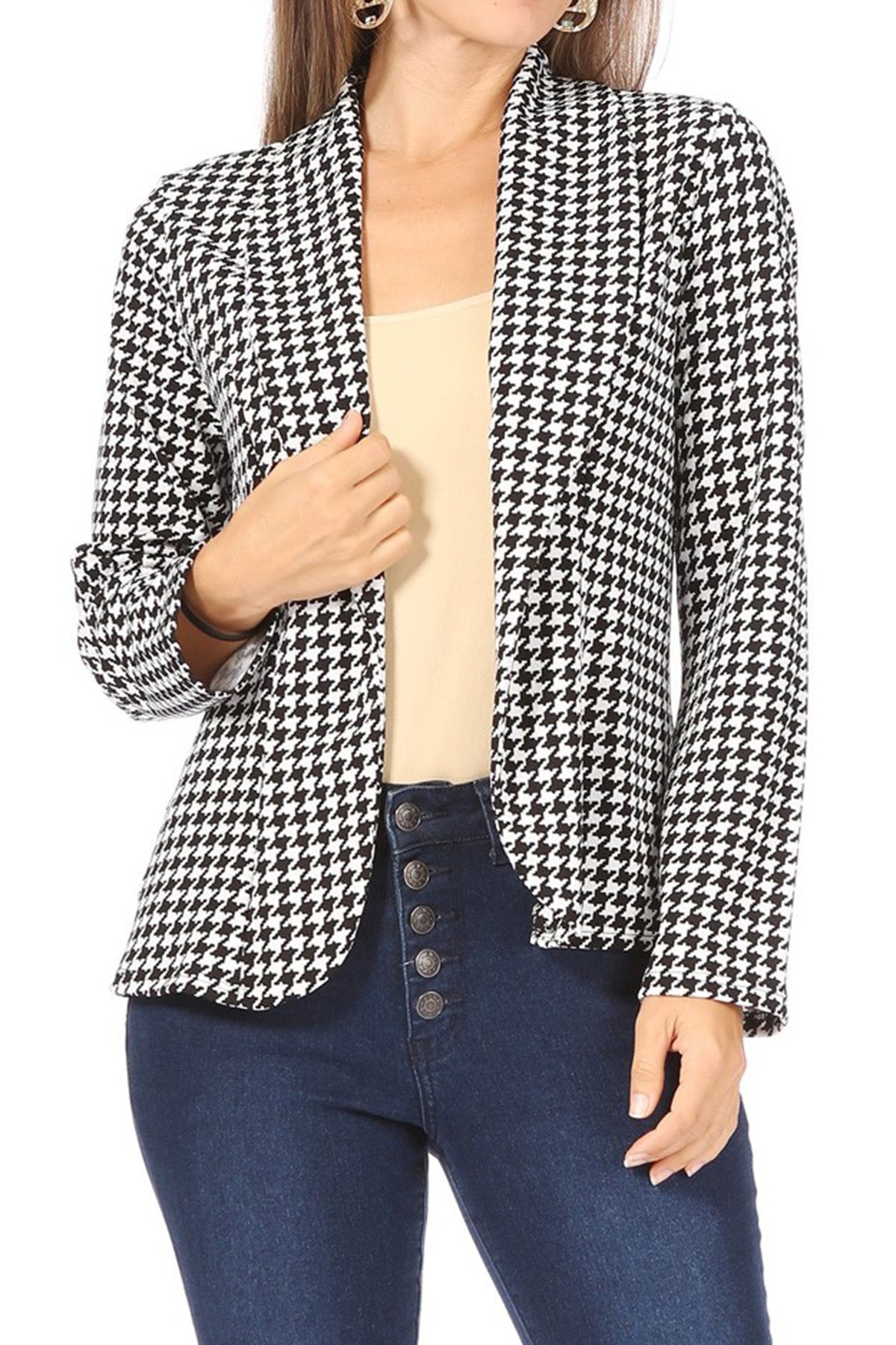 Women's Casual Print Fitted Open Front Long Sleeves Office Blazer Jacket