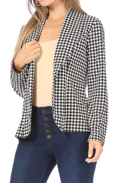 Women's Casual Print Fitted Open Front Long Sleeves Office Blazer Jacket