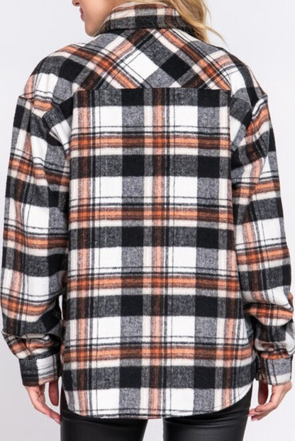 Women's Casual plaid wool blend button down shirts jacket