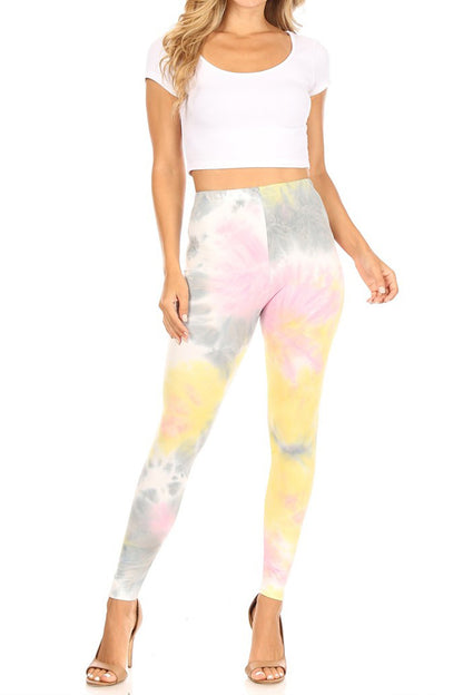 Women's Casual Tie Dye and Solid Color Elastic Band Waist Active Leggings Pants S-3XL