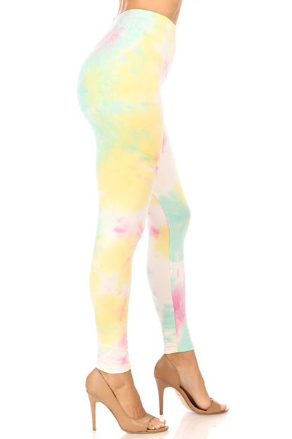 Women's Tie Dye Printed Casual Full Length Elastic High Rise Pull On Leggings S-3XL