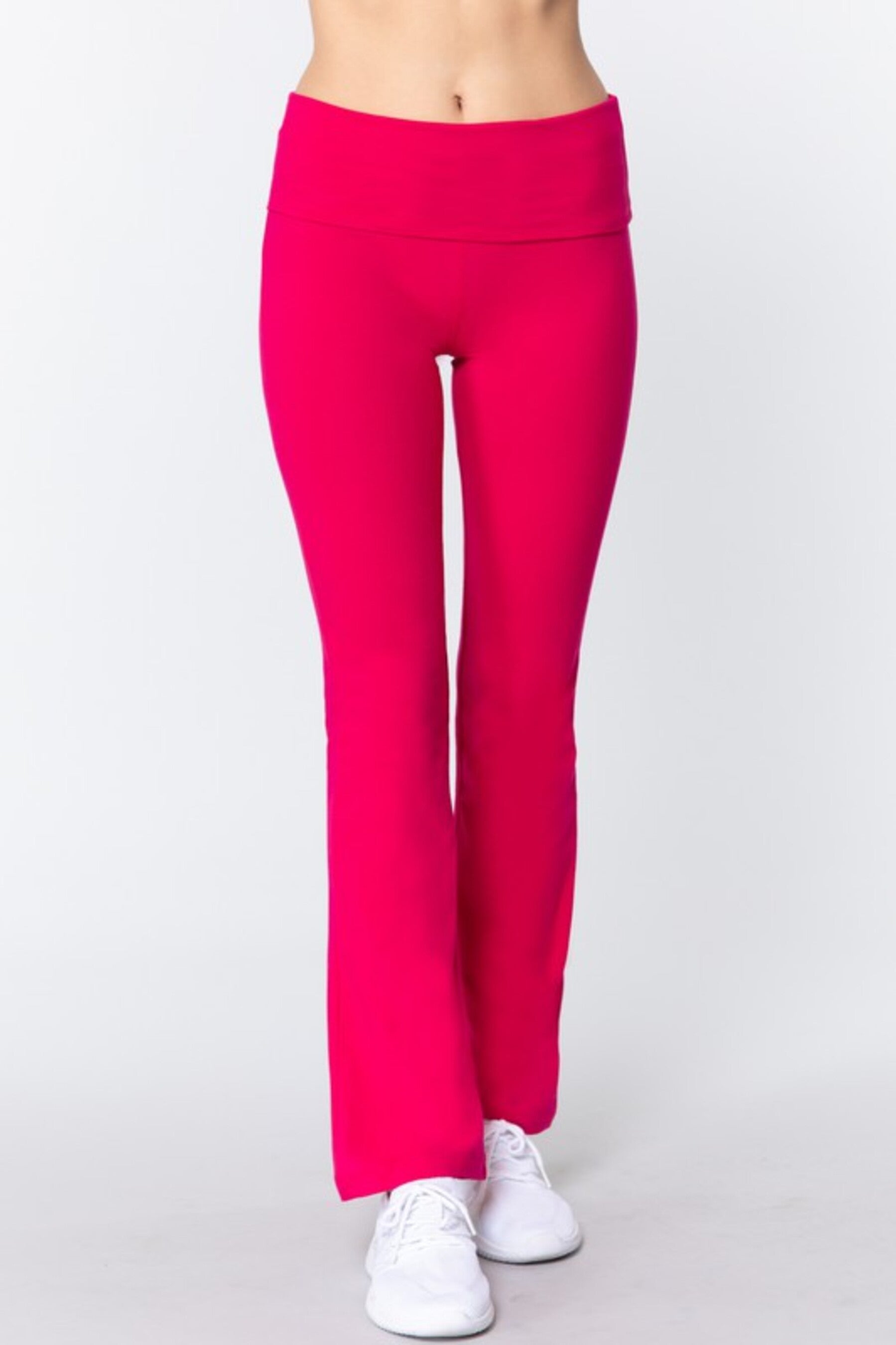 Women s Cotton Spandex Yoga Pants with Fold Over Waistband