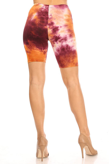 Women's Casual Tie Dye Printed Elastic High Waist Stretch Biker Shorts