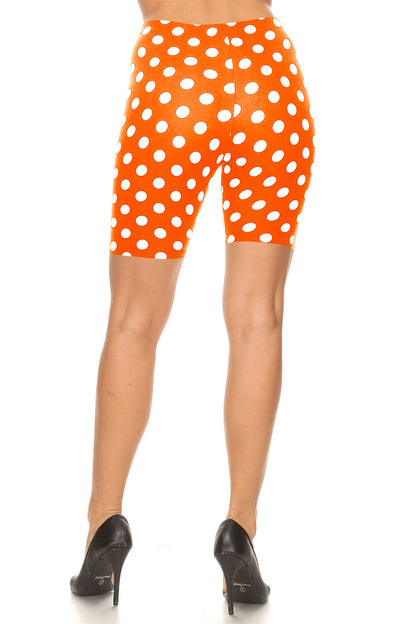 Women's Casual Polka Dot Printed Elastic High Waist Stretch Biker Shorts