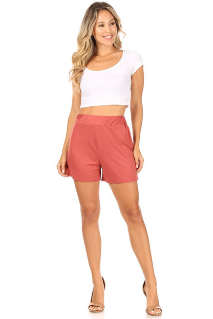 Women's Casual High Waist Basic Solid Pull On Shorts Pants