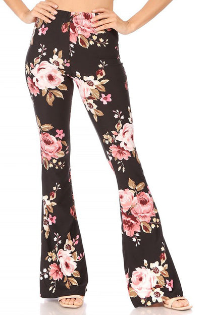 Women's High Waisted Print Soft Stretch Palazzo Flare Pants Leggings Pants