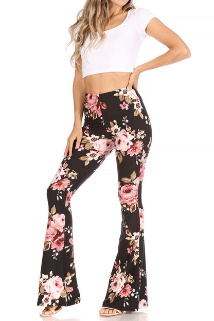 Women's High Waisted Print Soft Stretch Palazzo Flare Pants Leggings Pants