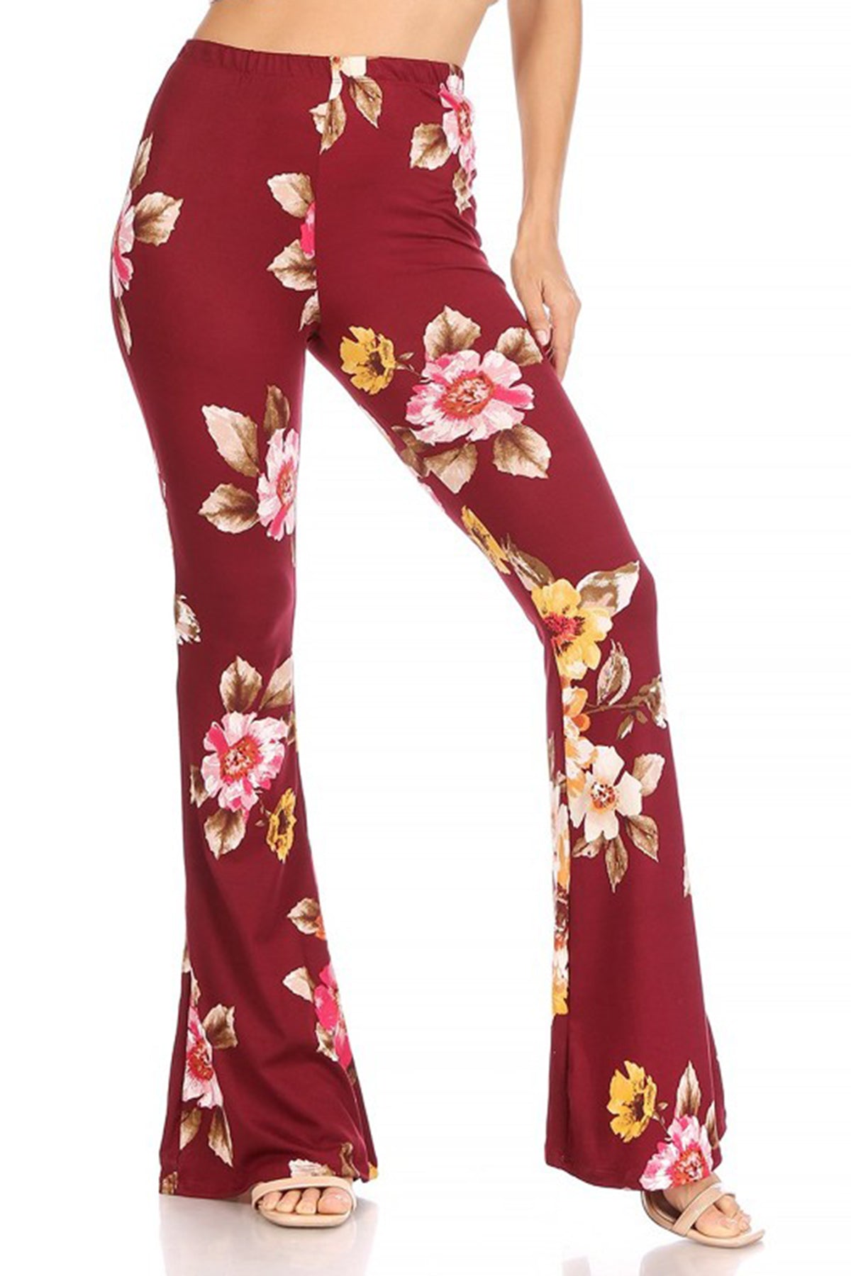 Women's High Waisted Print Soft Stretch Palazzo Flare Pants Leggings Pants