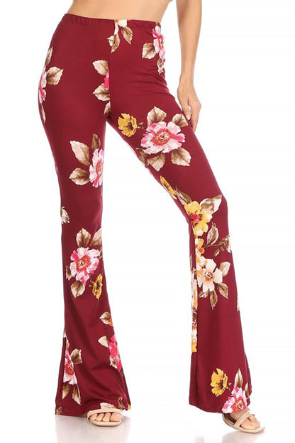 Women's High Waisted Print Soft Stretch Palazzo Flare Pants Leggings Pants