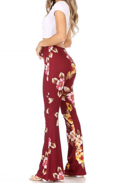 Women's High Waisted Print Soft Stretch Palazzo Flare Pants Leggings Pants