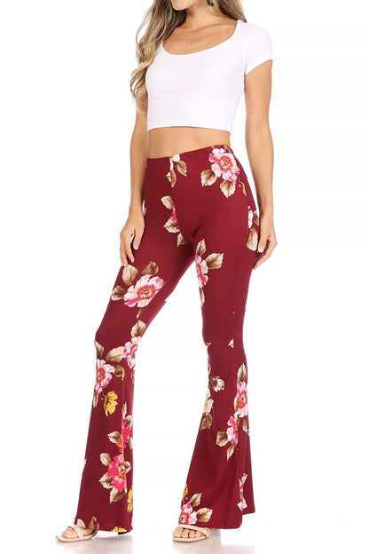 Women's High Waisted Print Soft Stretch Palazzo Flare Pants Leggings Pants