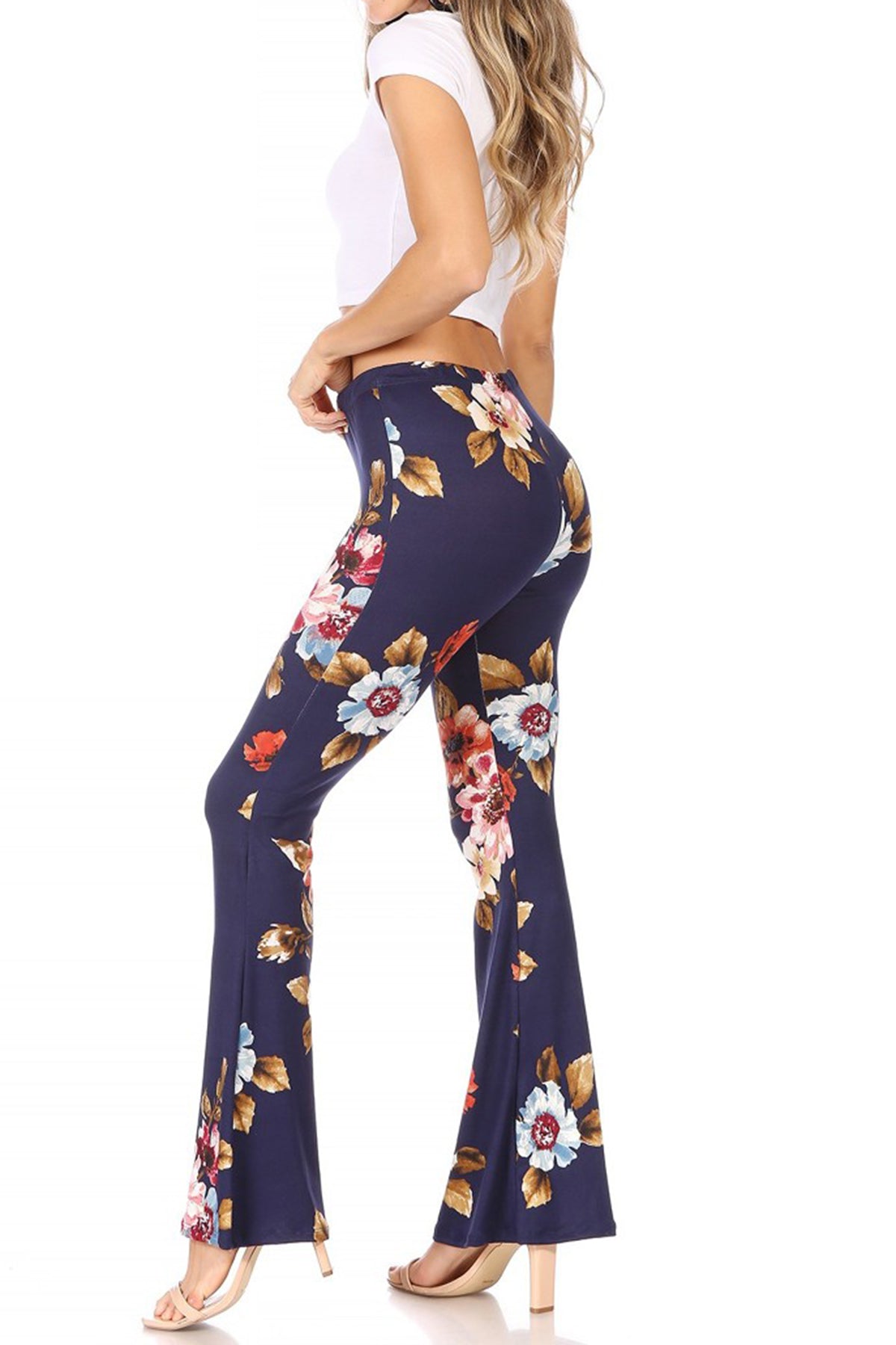 Women's High Waisted Print Soft Stretch Palazzo Flare Pants Leggings Pants