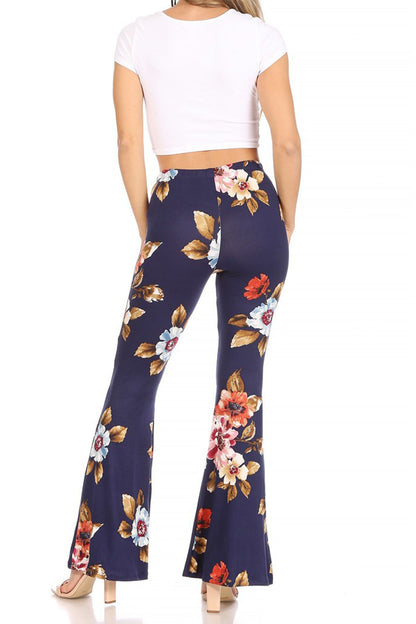 Women's High Waisted Print Soft Stretch Palazzo Flare Pants Leggings Pants