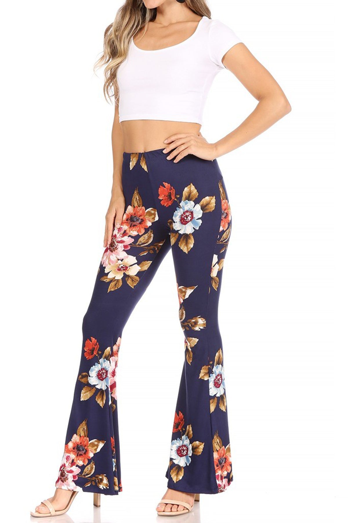 Women's High Waisted Print Soft Stretch Palazzo Flare Pants Leggings Pants