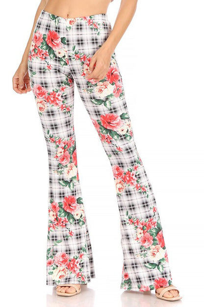 Women's High Waisted Print Soft Stretch Palazzo Flare Pants Leggings Pants