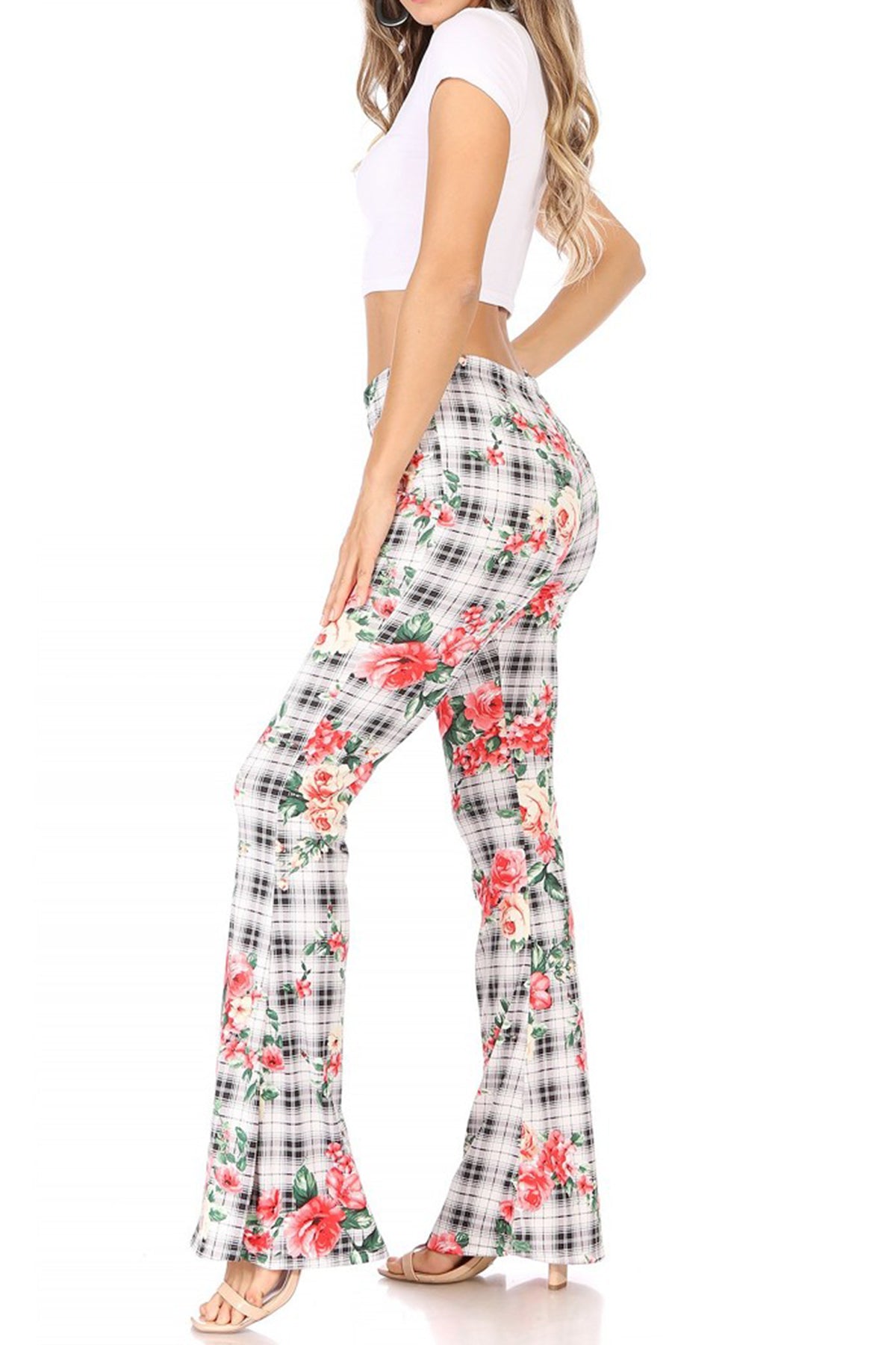 Women's High Waisted Print Soft Stretch Palazzo Flare Pants Leggings Pants