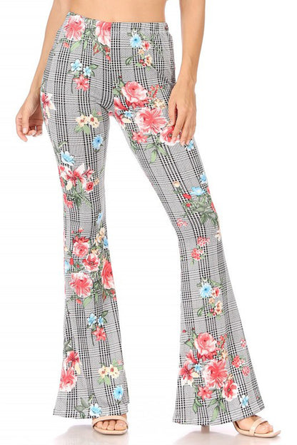 Women's High Waisted Print Soft Stretch Palazzo Flare Pants Leggings Pants