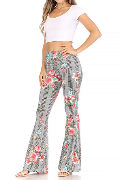 Women's High Waisted Print Soft Stretch Palazzo Flare Pants Leggings Pants