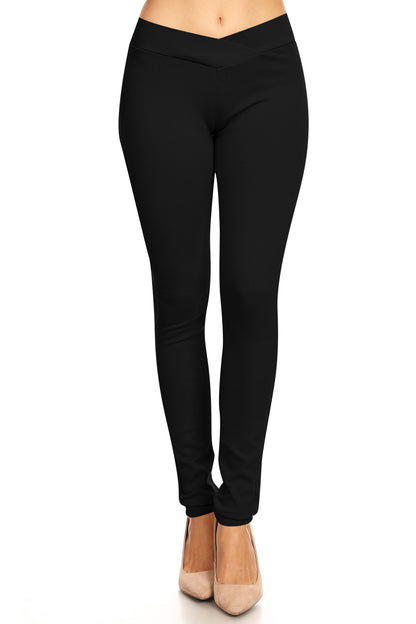 Women's Solid Full Length Elastic Waistband Jeggings Pants