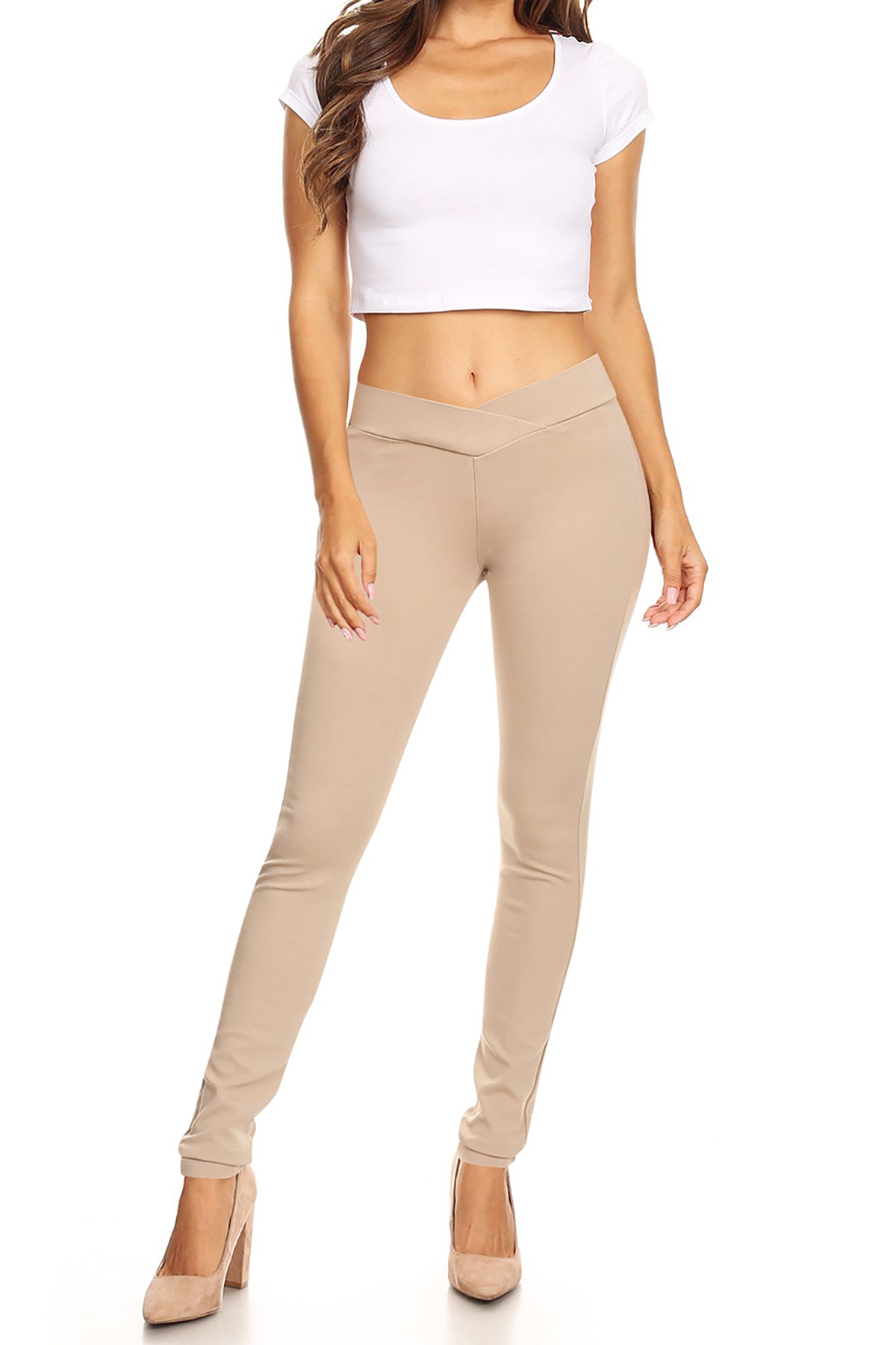 Women's Solid Full Length Elastic Waistband Jeggings Pants