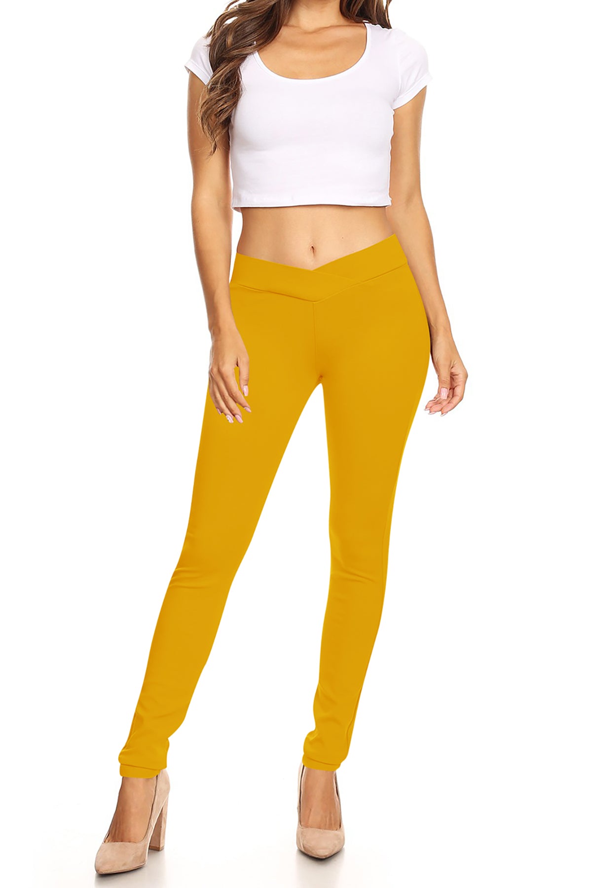 Women's Solid Full Length Elastic Waistband Jeggings Pants