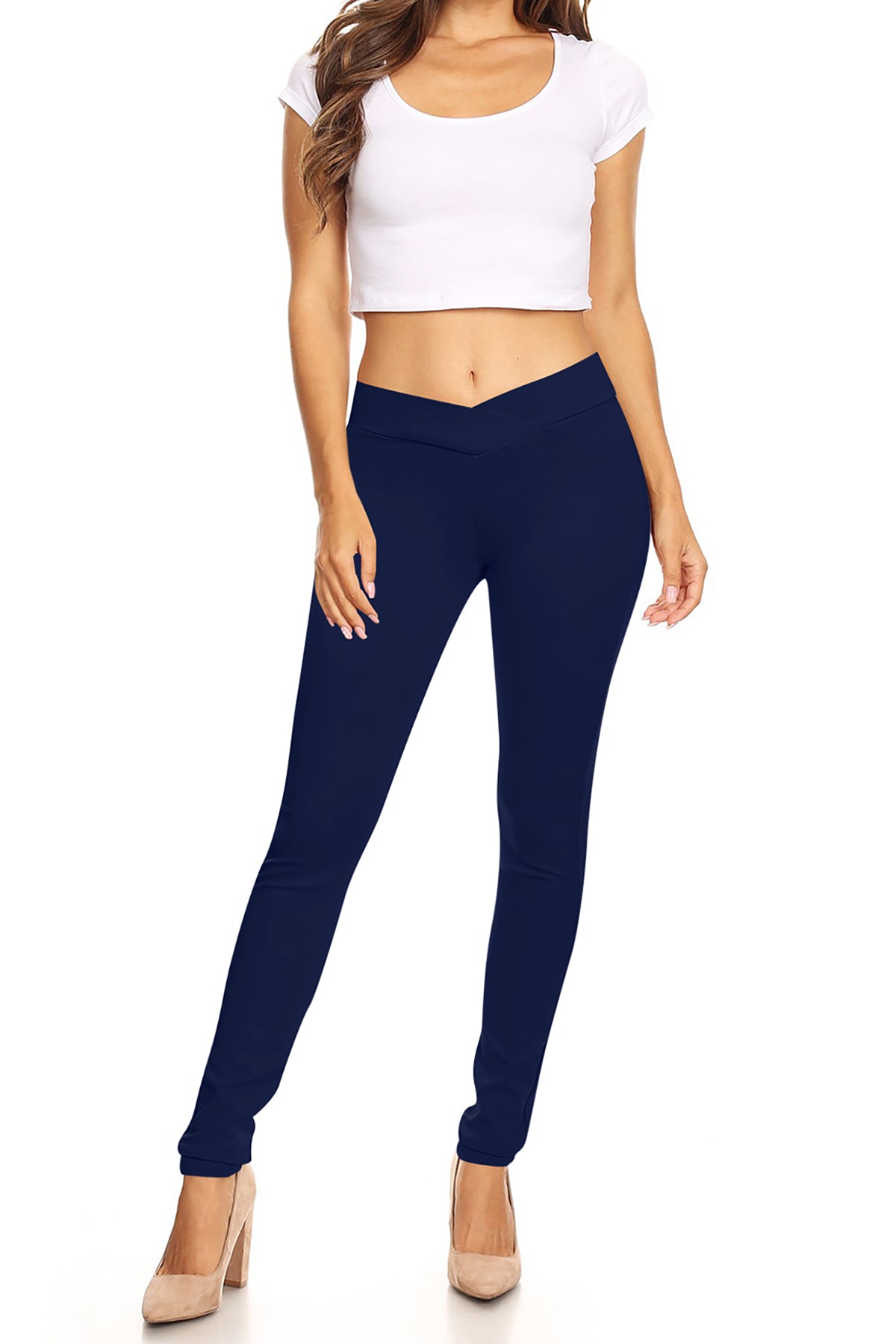 Women's Solid Full Length Elastic Waistband Jeggings Pants