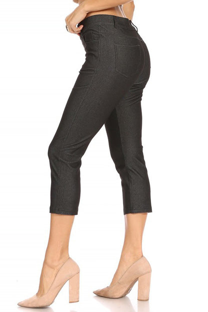 Women's Casual Comfy Slim Pocket Jeggings Jeans Capri Pants