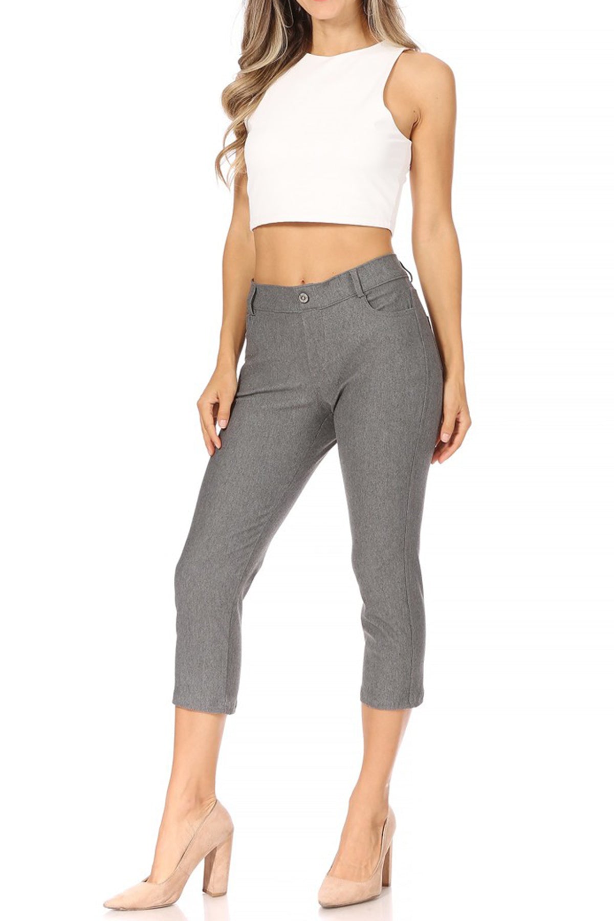 Women's Casual Comfy Slim Pocket Jeggings Jeans Capri Pants