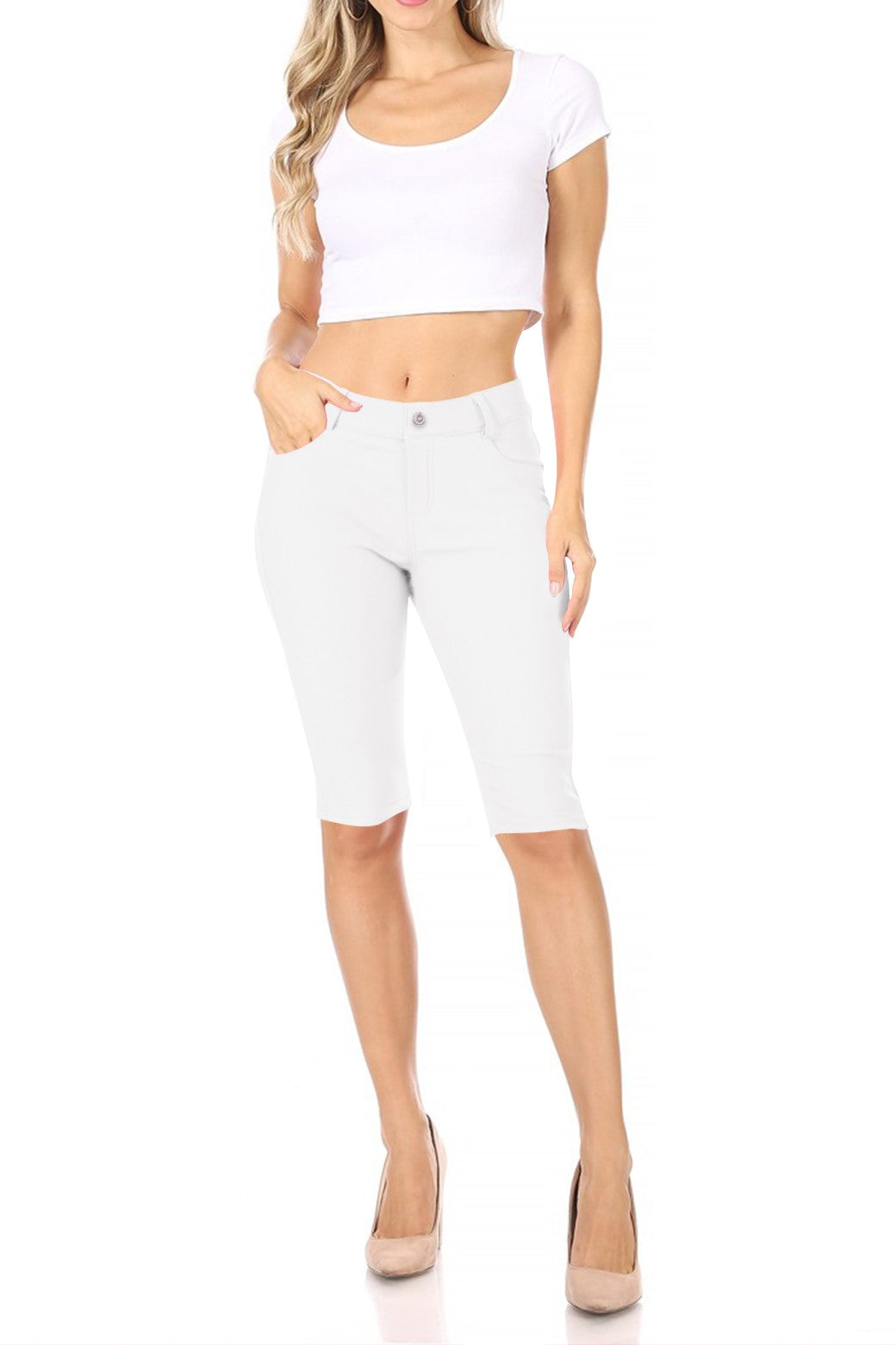 Women's Casual Stretch Comfy Pockets Solid Bermuda Shorts Pants - FashionJOA