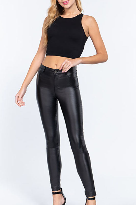 Women's Casual Faux Leather  PU Coated Long Pants